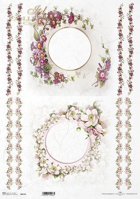 Runde Rahmen umgehen von Blumen, florale Dekore  Reispapier A3 von ITD Collection