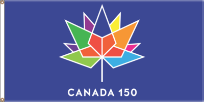 36'' X 72'' BLUE Flag with CANADA 150e logo / Drapeau Canada 150