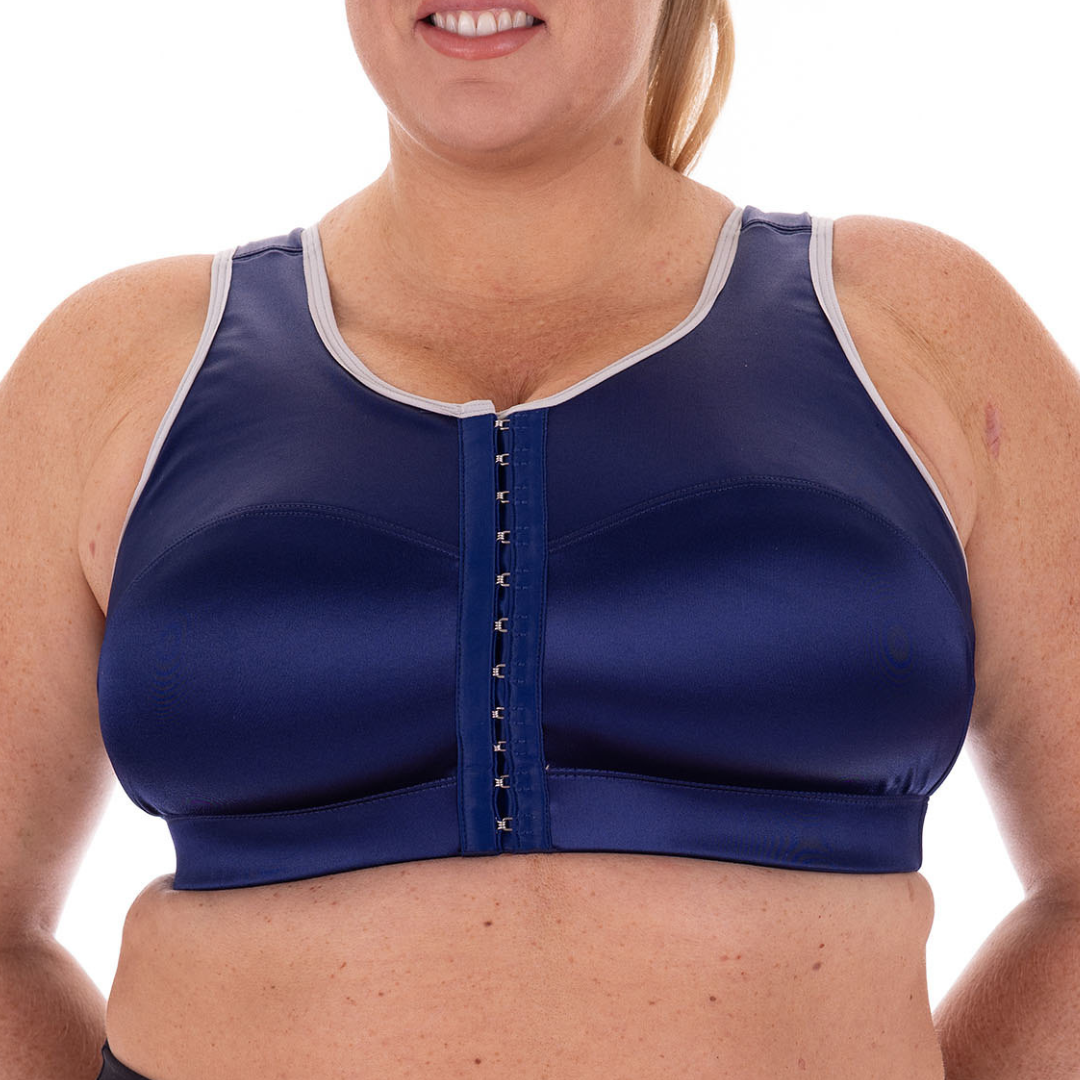 Enell Sport Bra Size 5 High Impact Front Close Running Sports Satin Blue  NL100