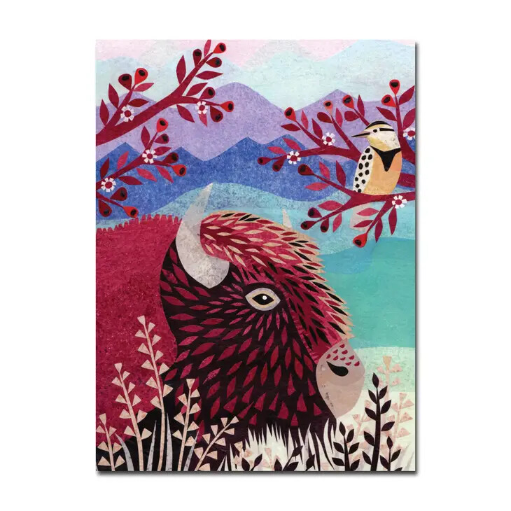 Bison and Crested Bird Card