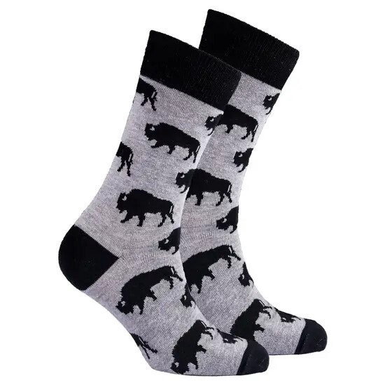 Men&#39;s Gray and Black Bison Socks