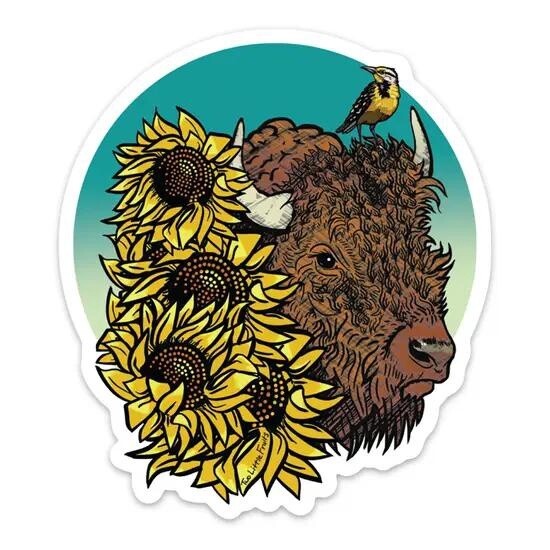 Bison and Sunflower Sticker