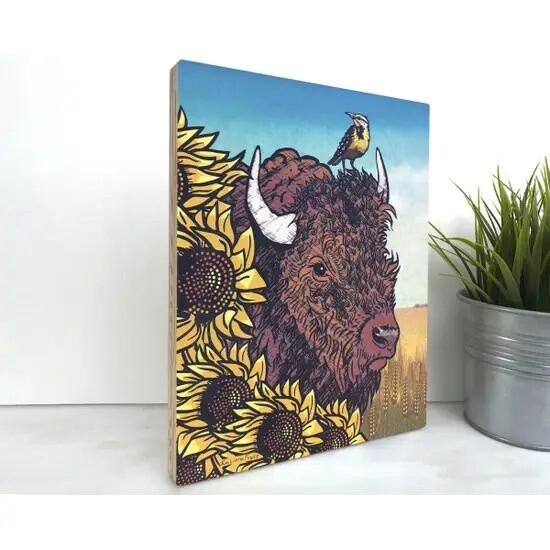 Buffalo and Sunflower Wood Art