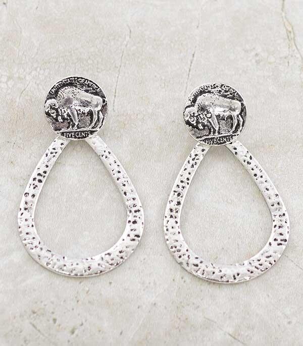 Buffalo Coin Teardrop Earrings