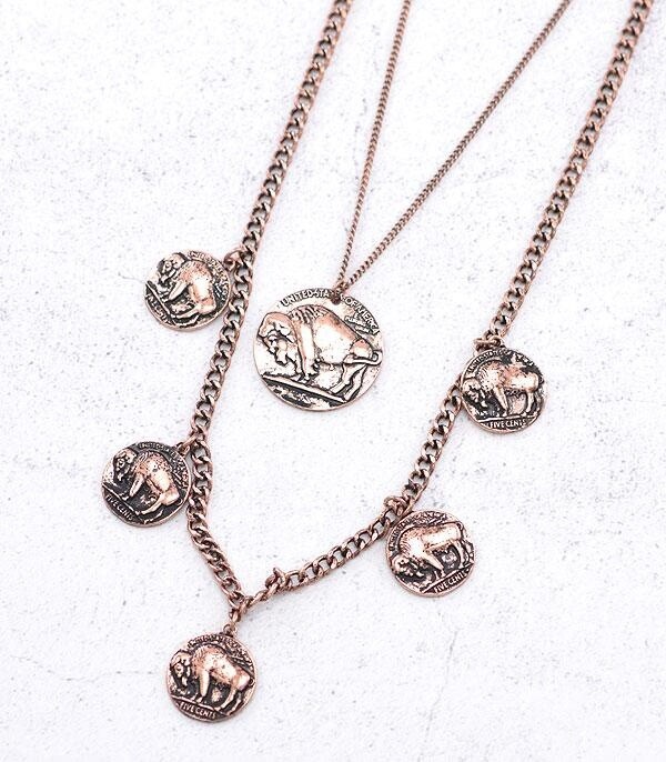 Buffalo Coin Layered Necklace