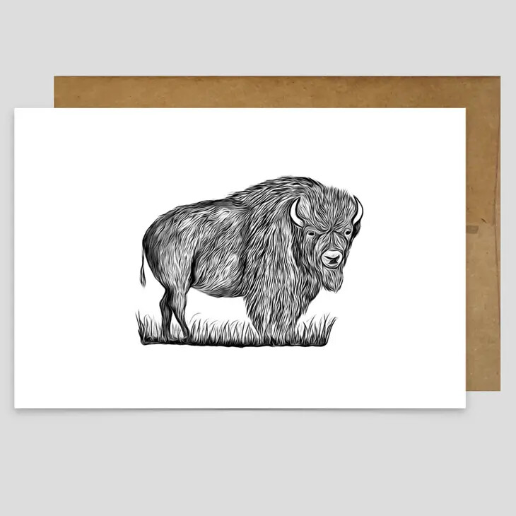 Black and White Bison Greeting Card