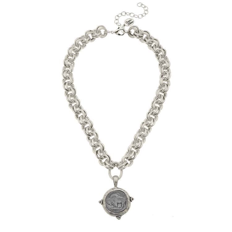 Vintage Coin Necklace, Color: Silver