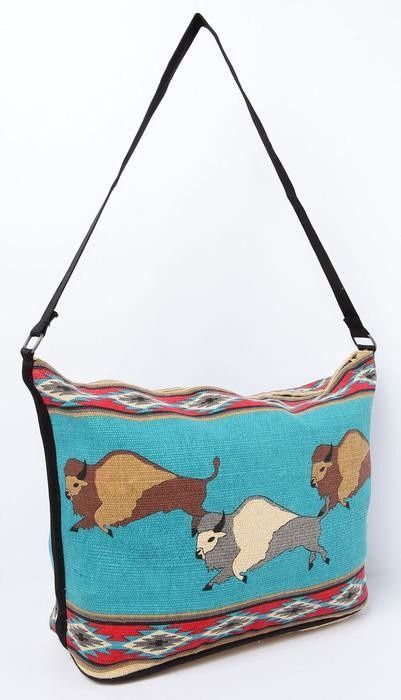 Cotton Stencil Bison Purse - Turquoise