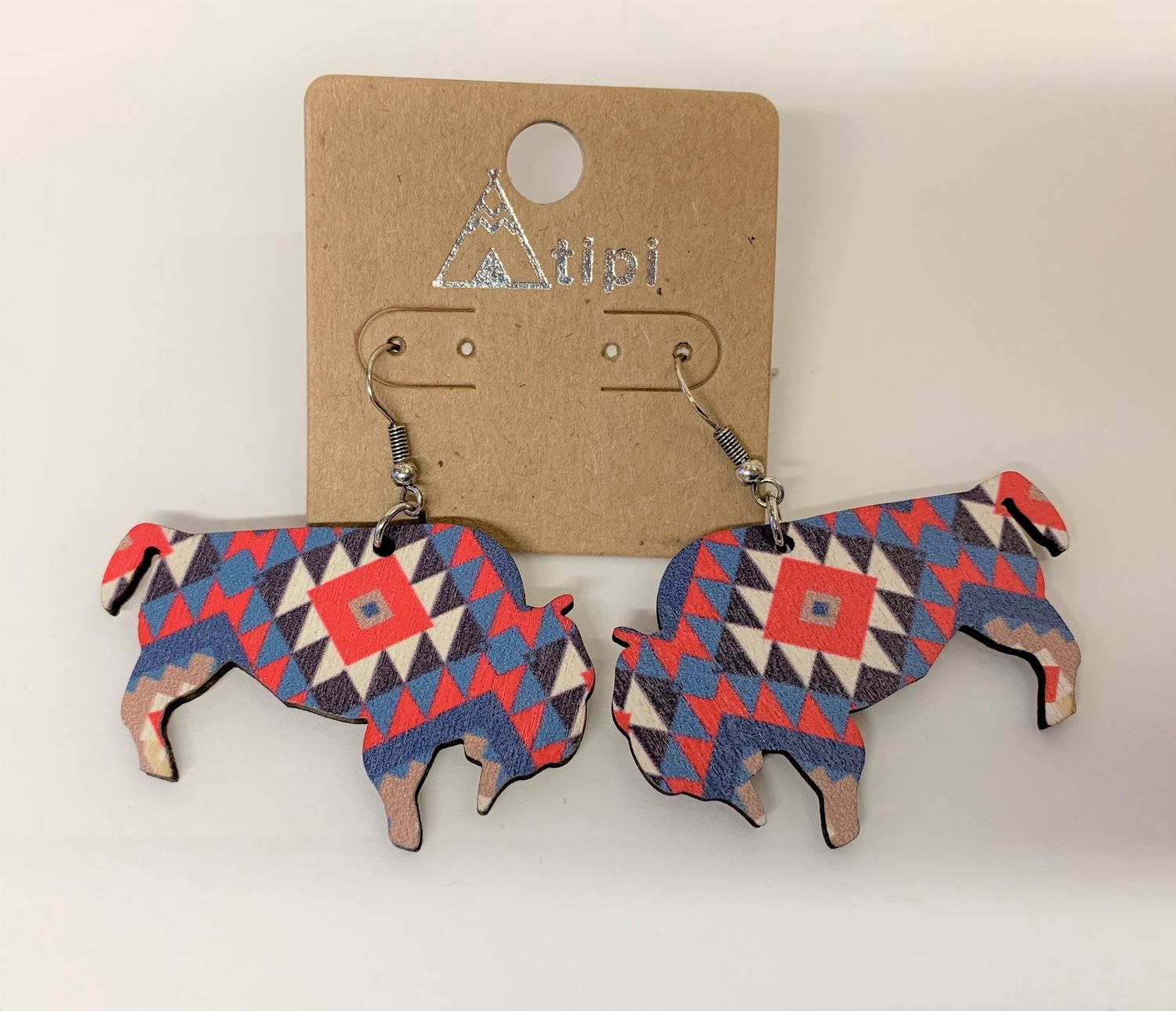 Fire Canyon Buffalo Wood Earrings