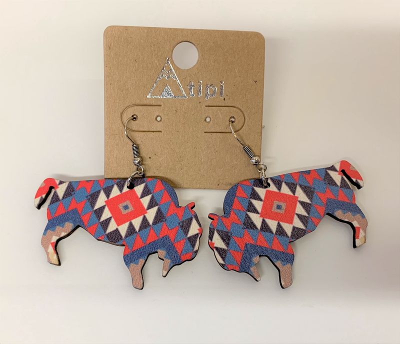 Fire Canyon Buffalo Wood Earrings