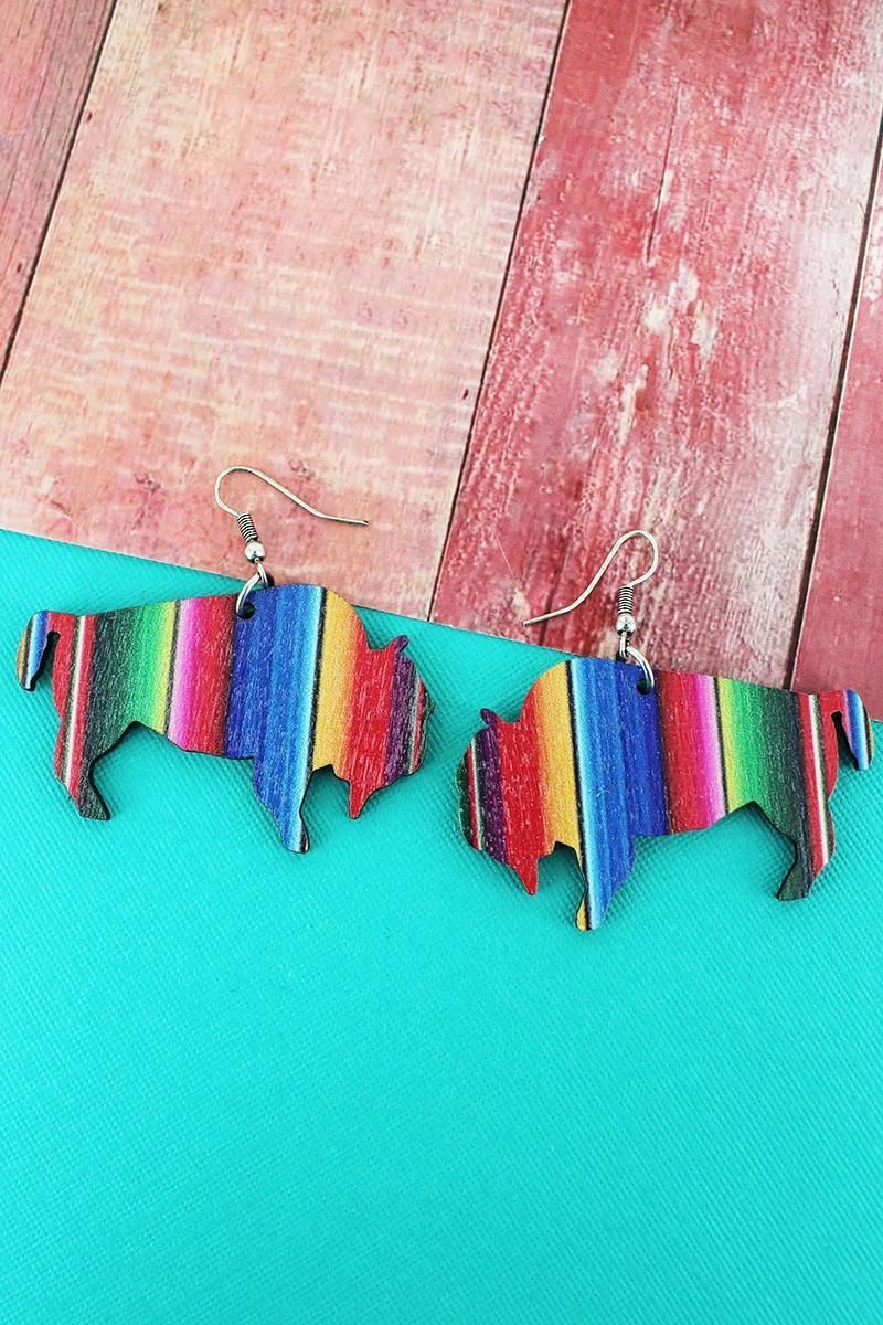 Serape Buffalo Wooden Earrings