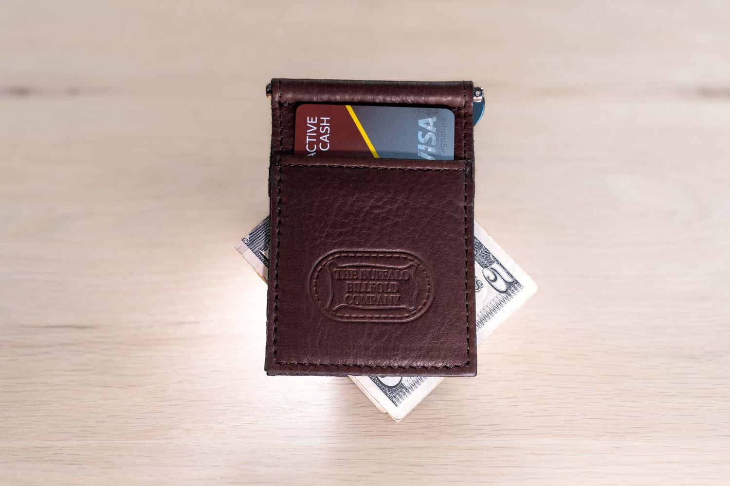 Leather Money Clip Card Holder, Color: Brown