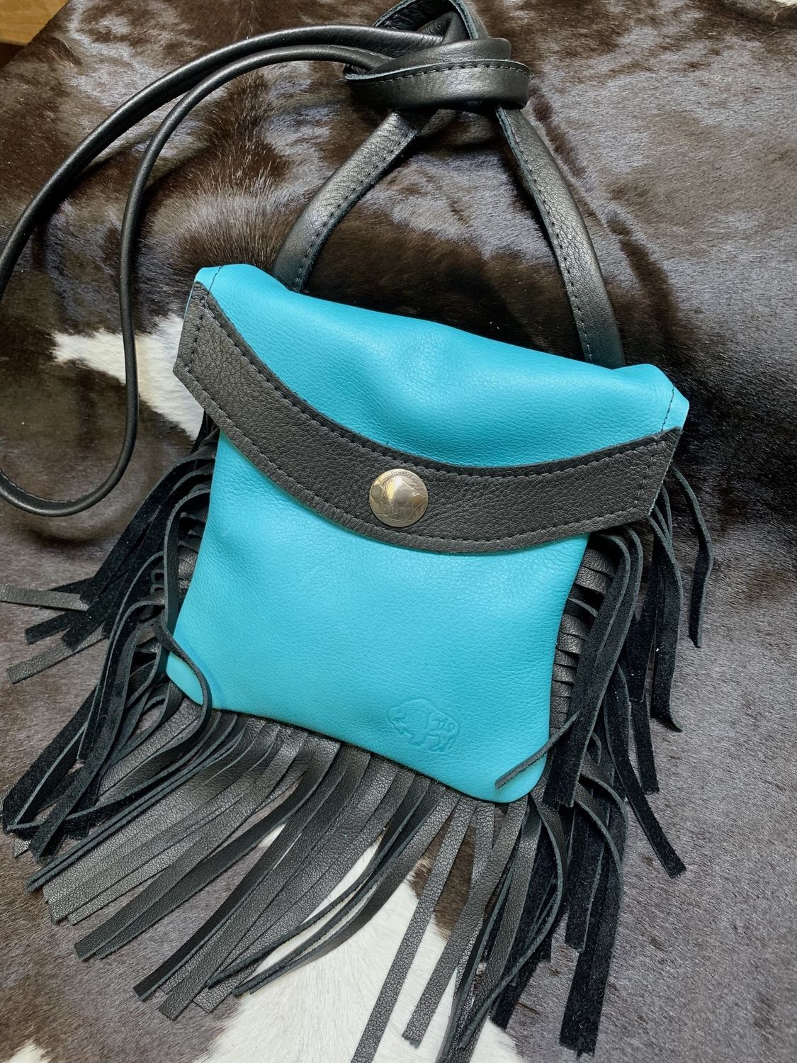 Small Turquoise &amp; Black Fringe Purse