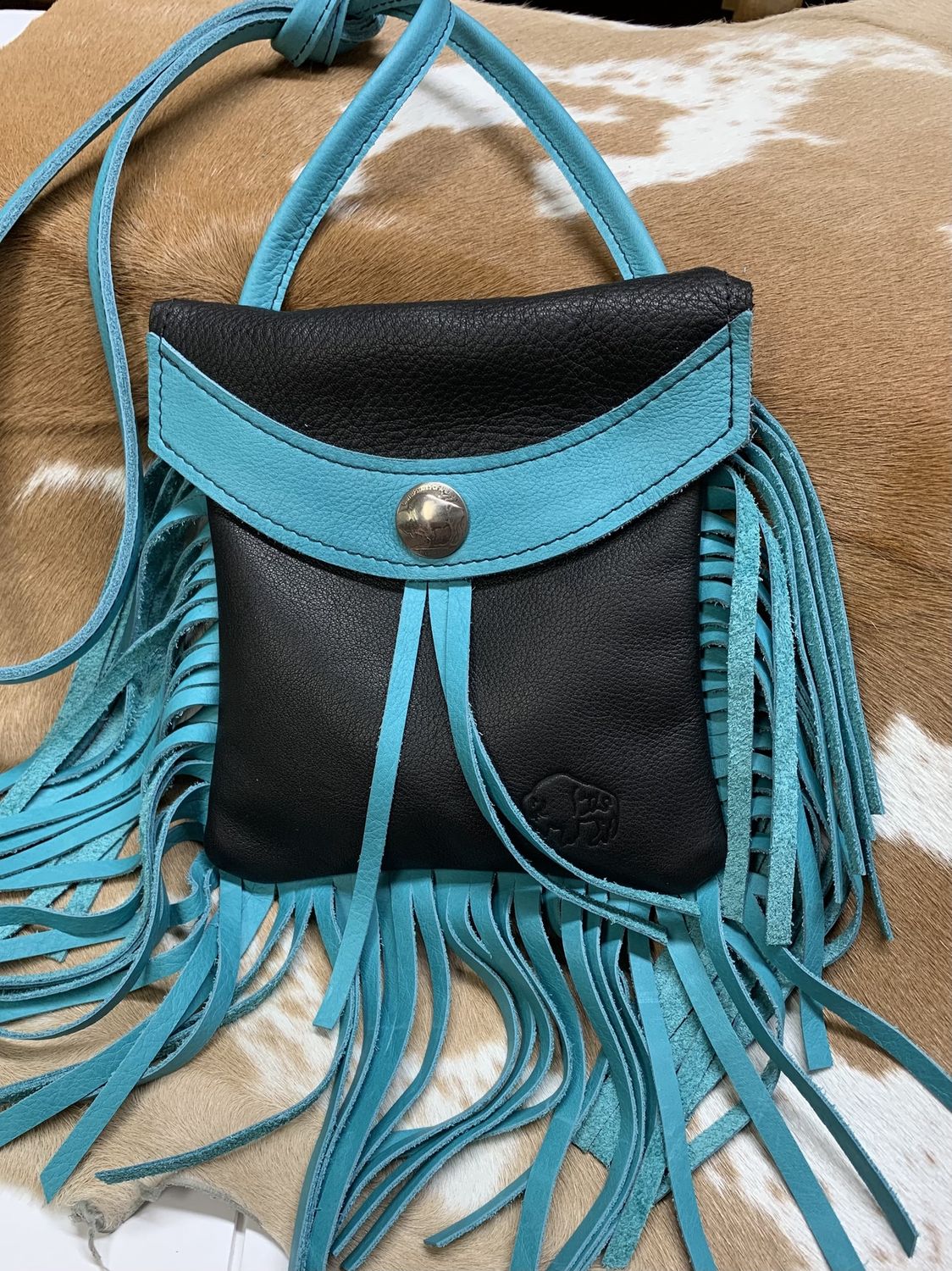 Small Black &amp; Touquoise Fringe Purse