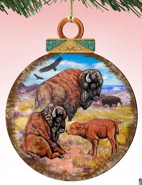 Buffalos Ball Wood Ornaments
