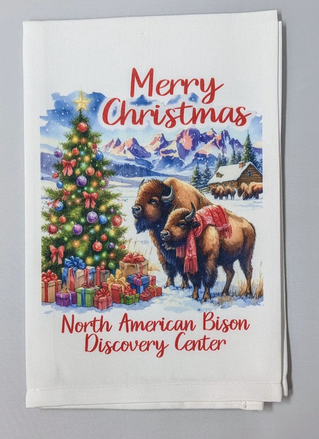Christmas Bison Dish Towel
