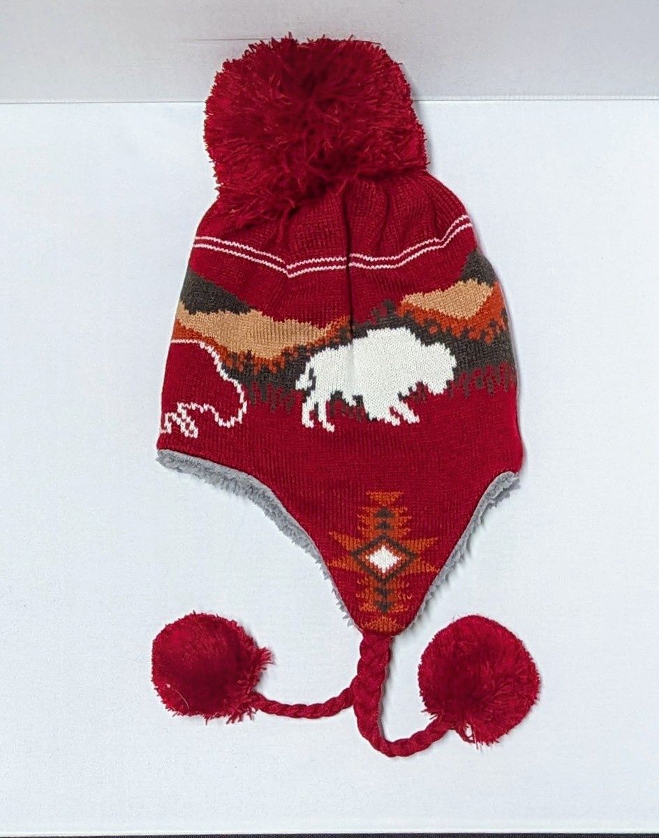 Rustic Bison Novelty Knit Hat, Color: Red