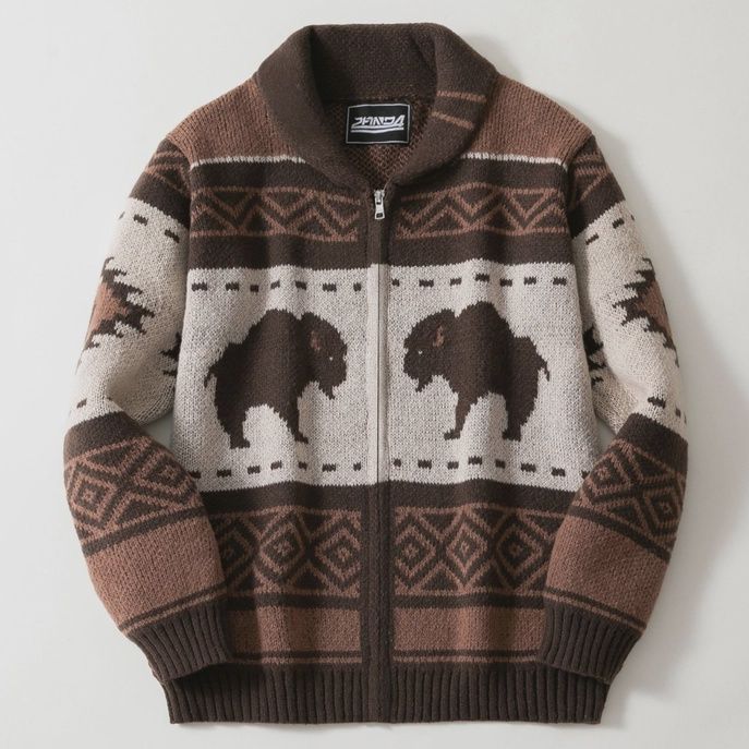 Aztec Buffalo Zip-Up Sweater