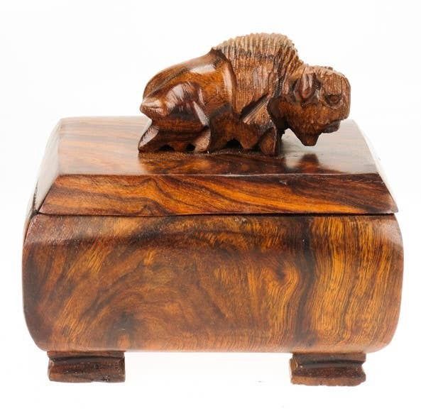Buffalo Resting Box Ironwood Carving