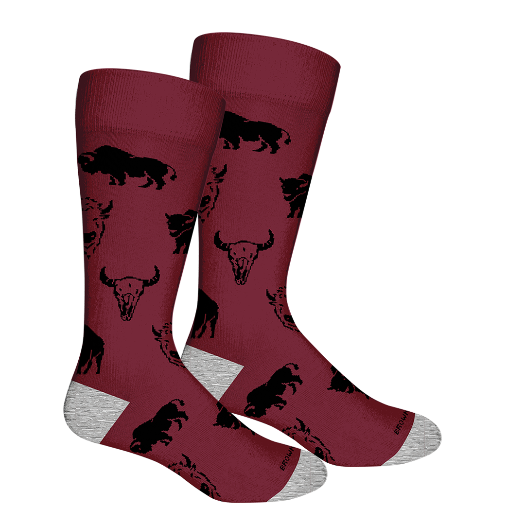 Bison and Skull Socks, Color: Tibetan Red