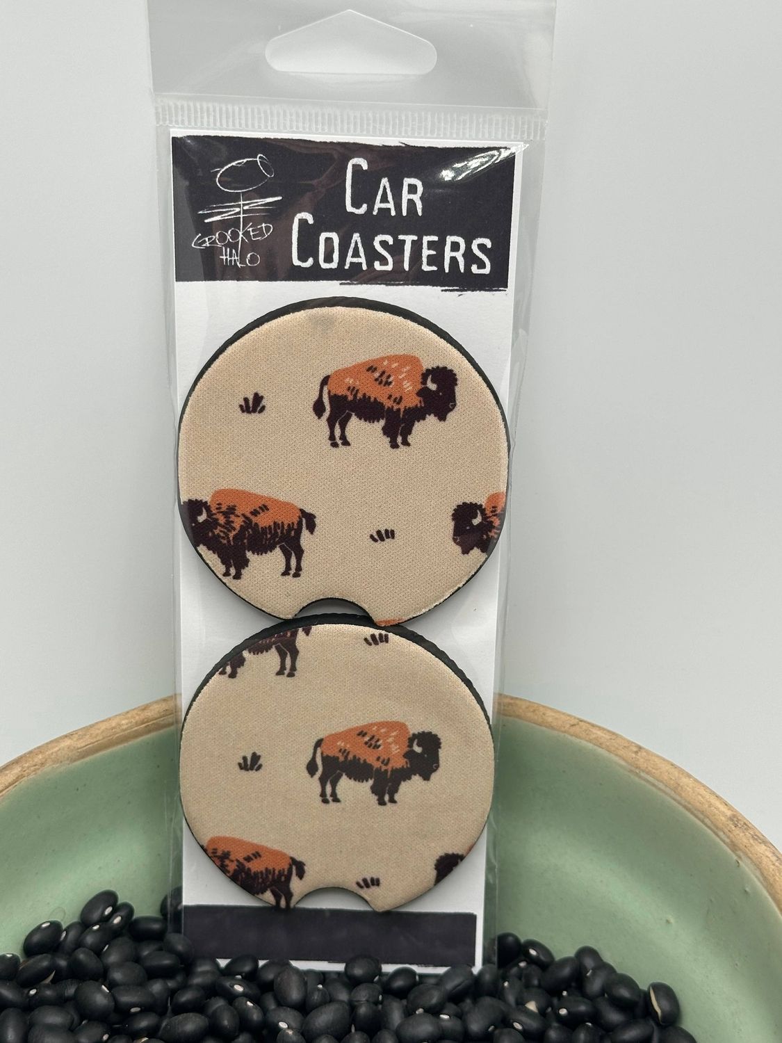 Bison Set of 2 Neoprene Car Coasters