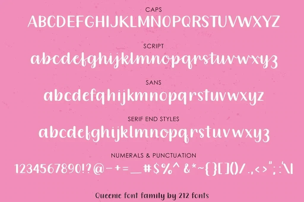 Queenie Script, Sans and Serif Handwritten Font Family (OTF) - by 212fonts