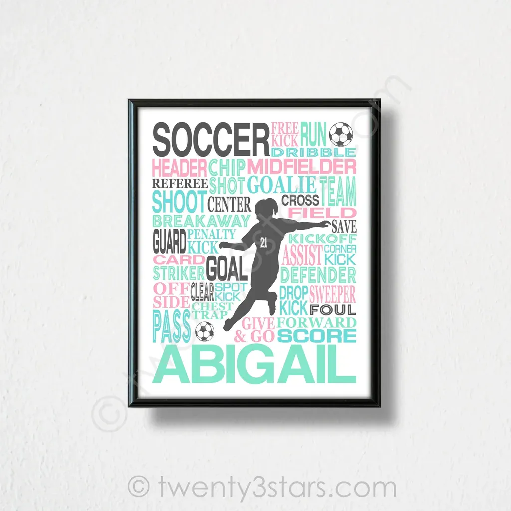 Girl's Soccer Typography Wall Art