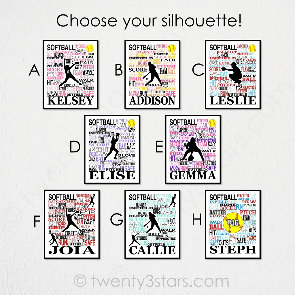 Softball Typography Wall Art