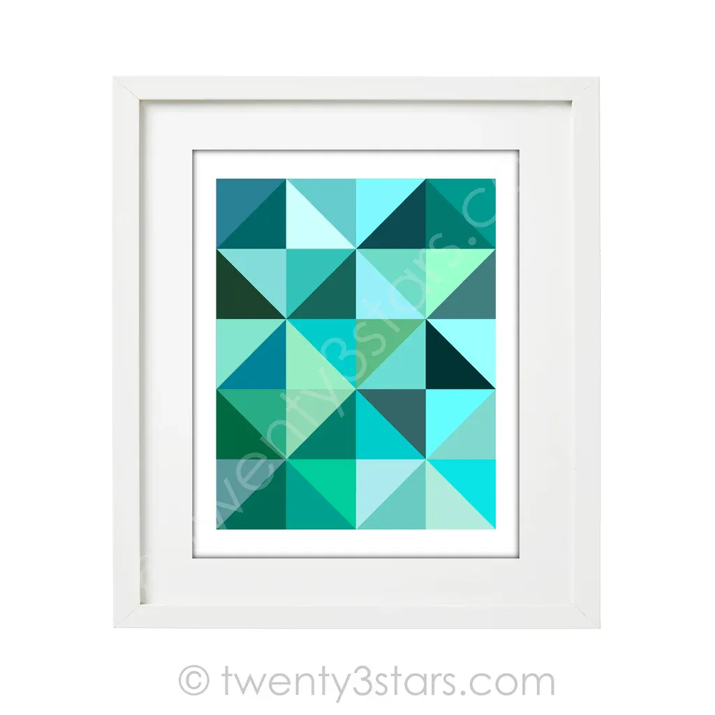Aqua Triangles Geometric Wall Art