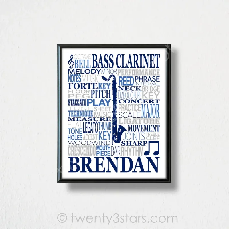 Bass Clarinet Typography Wall Art