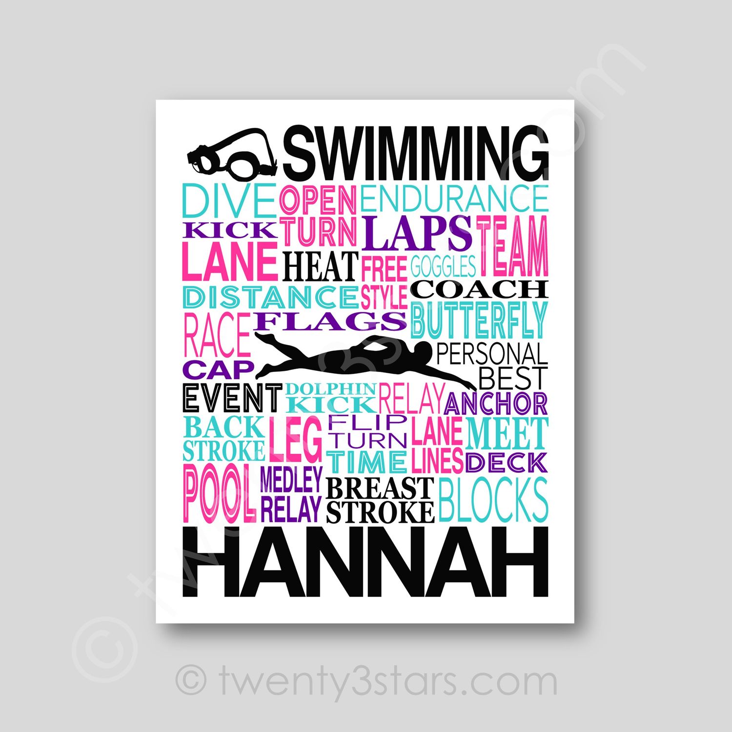 Swimming Typography Wall Art