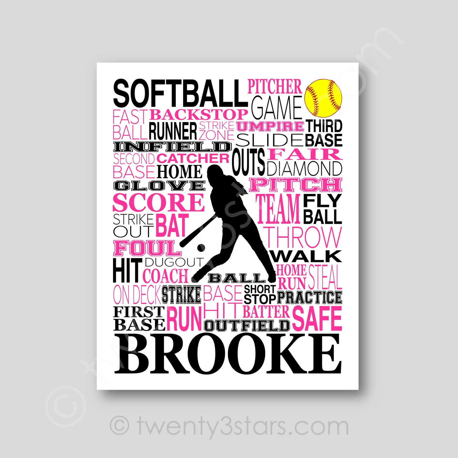 Softball Typography Wall Art