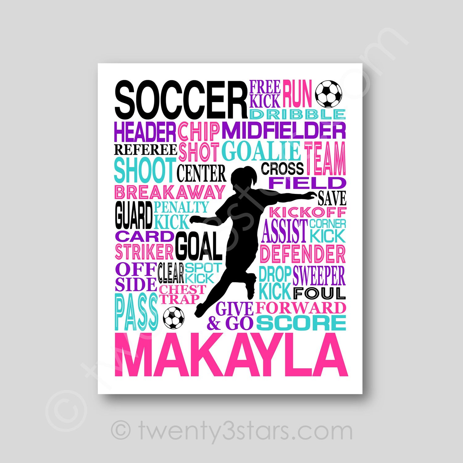 Girl's Soccer Typography Wall Art