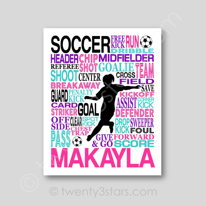 Girl's Soccer Typography Wall Art