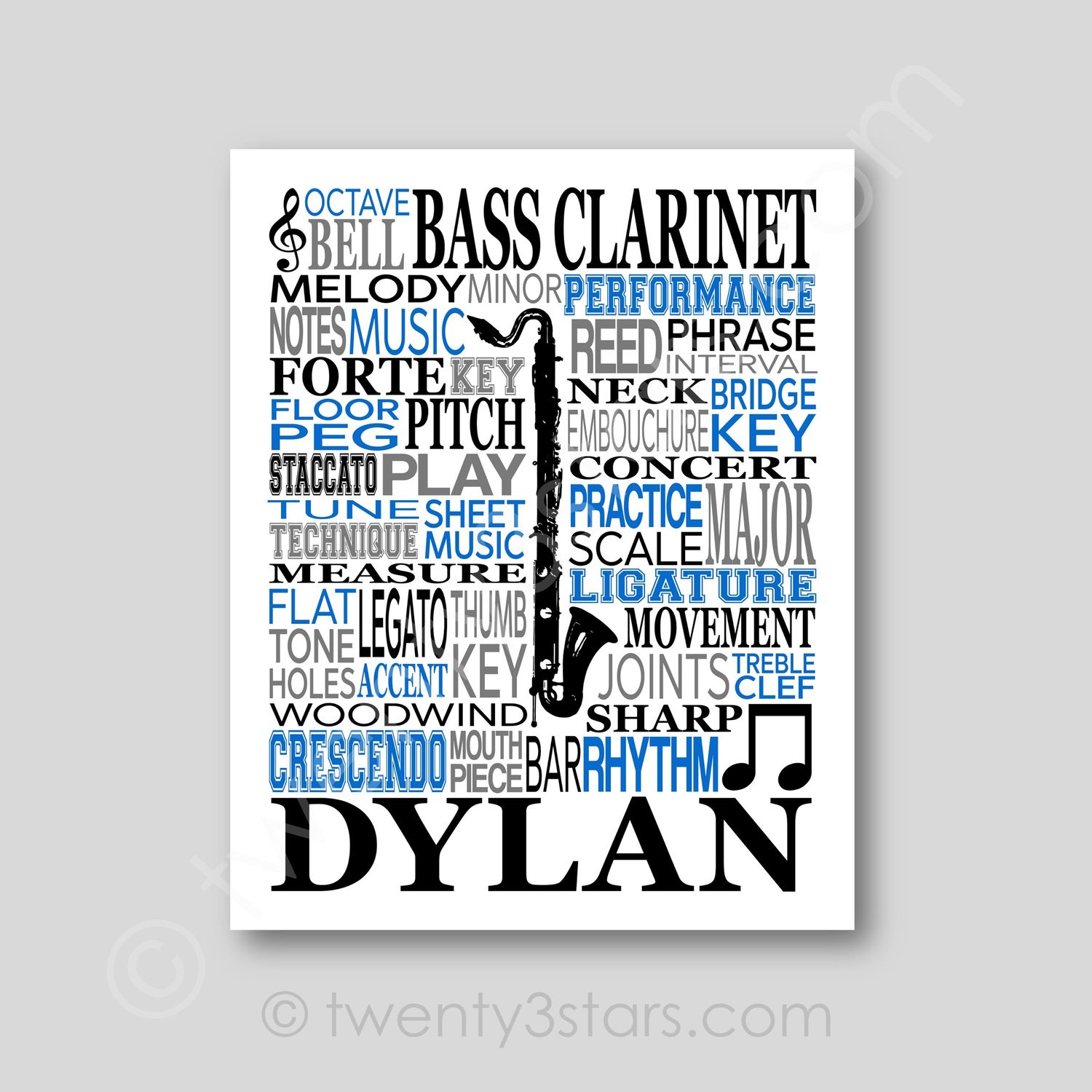 Bass Clarinet Typography Wall Art