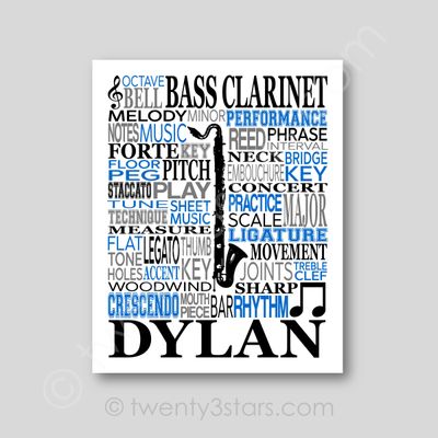 Bass Clarinet Typography Wall Art