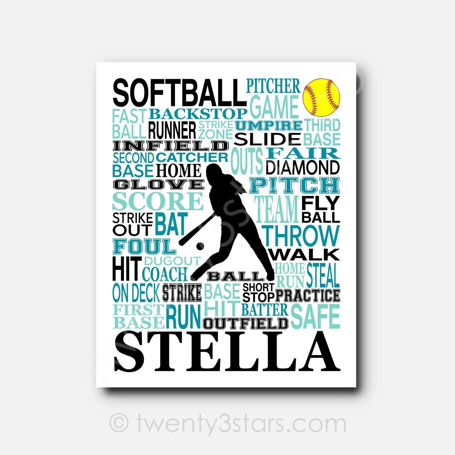 Softball Typography Wall Art