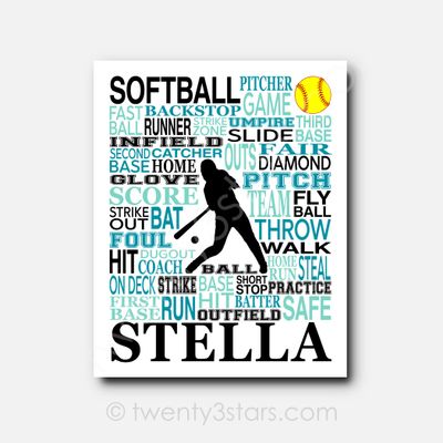 Softball Typography Wall Art Softball Typography Wall Art