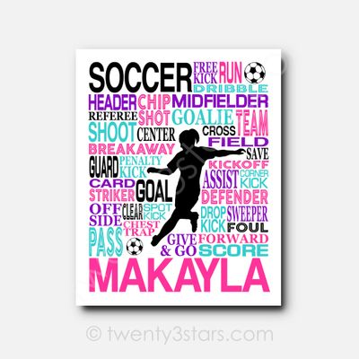 Girl's Soccer Typography Wall Art