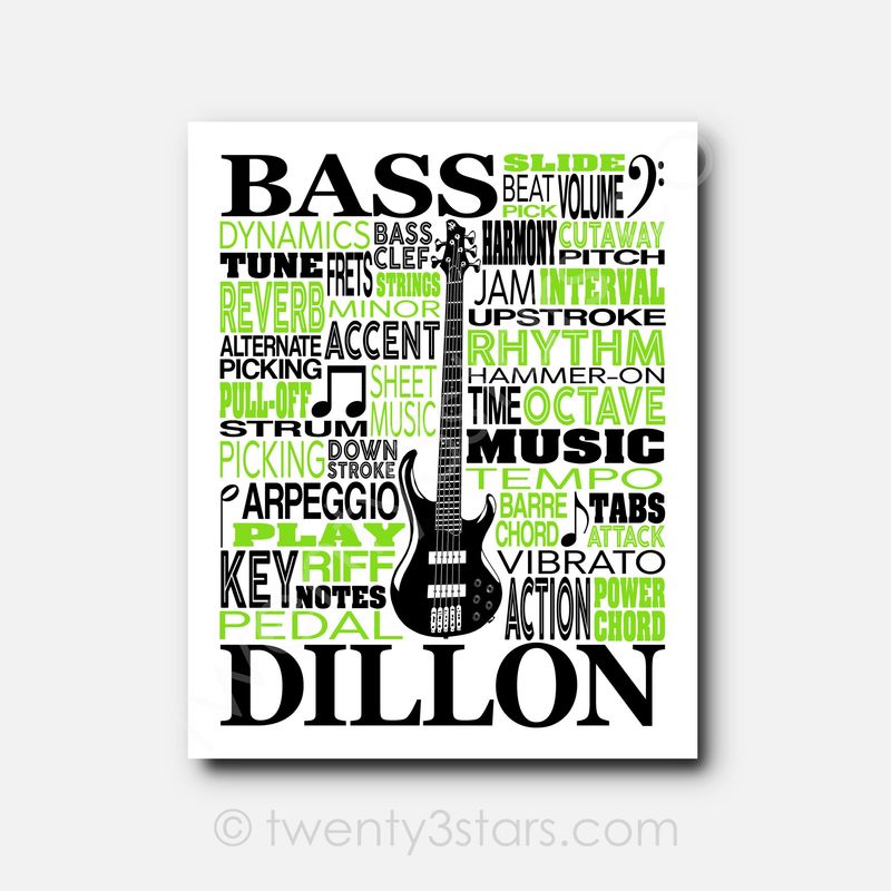 Bass Guitar Typography Wall Art