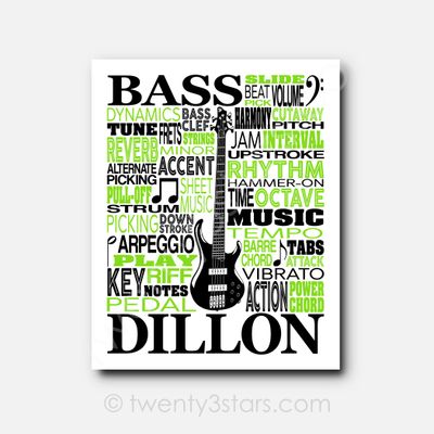 Bass Guitar Typography Wall Art
