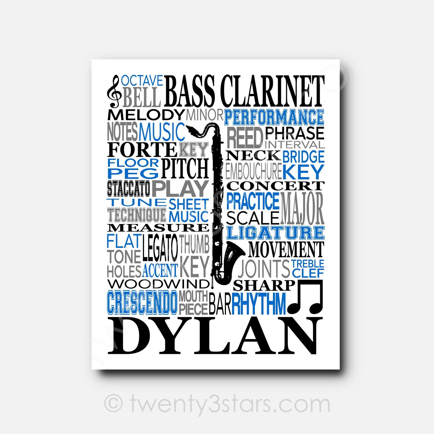 Bass Clarinet Typography Wall Art