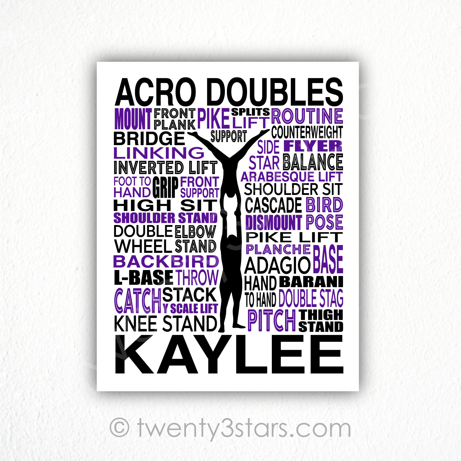 Acro Gymnastics Doubles Typography Art