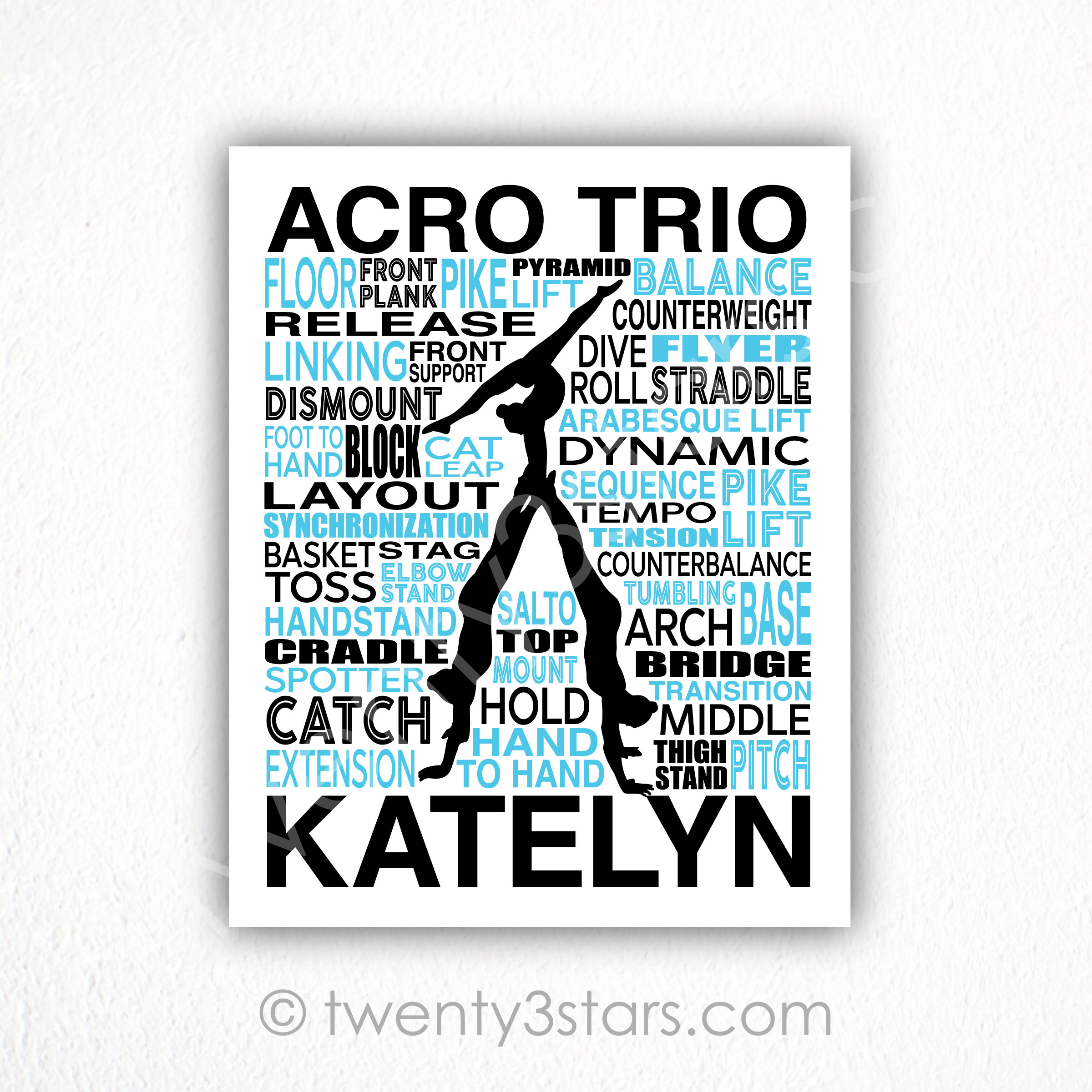 Acro Trio Gymnastics Typography Art