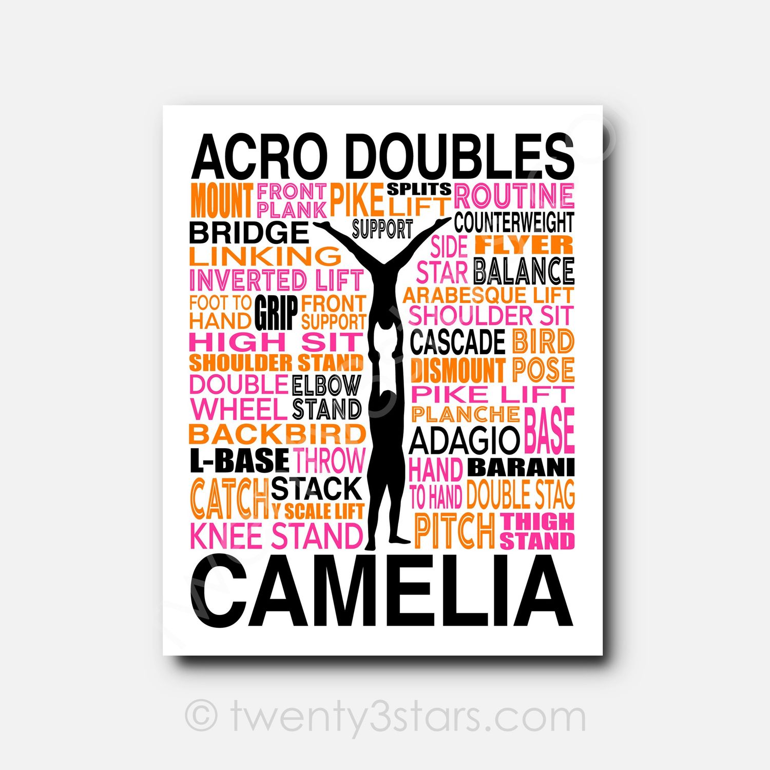 Acro Gymnastics Doubles Typography Art