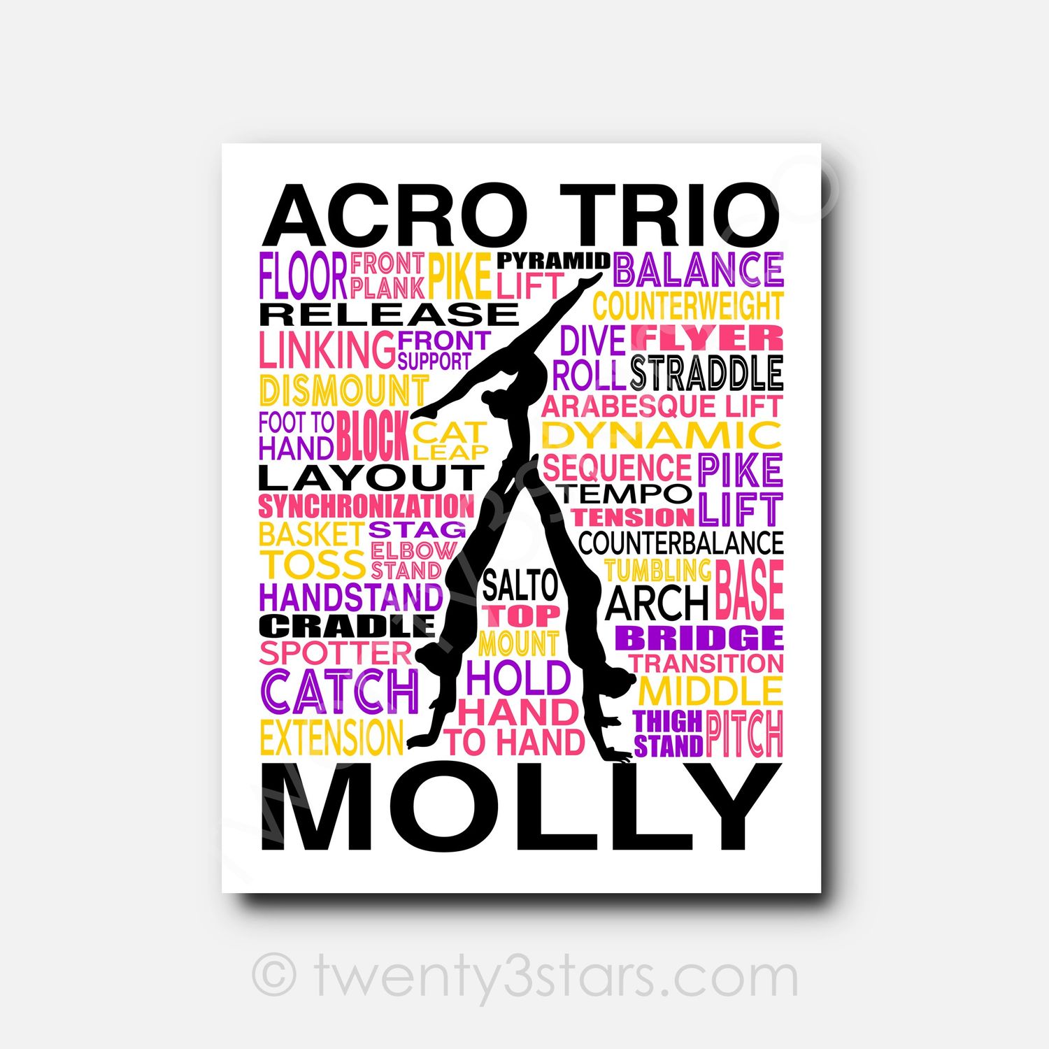 Acro Trio Gymnastics Typography Art