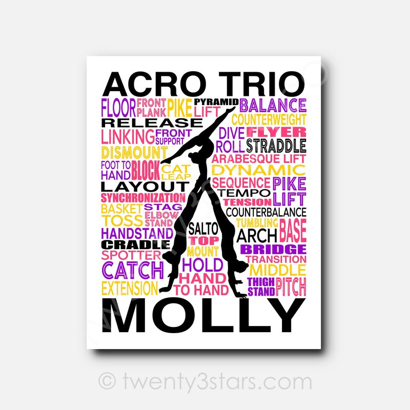 Acro Trio Gymnastics Typography Art