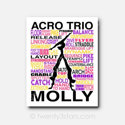 Acro Trio Gymnastics Typography Art Acro Trio Gymnastics Typography Art