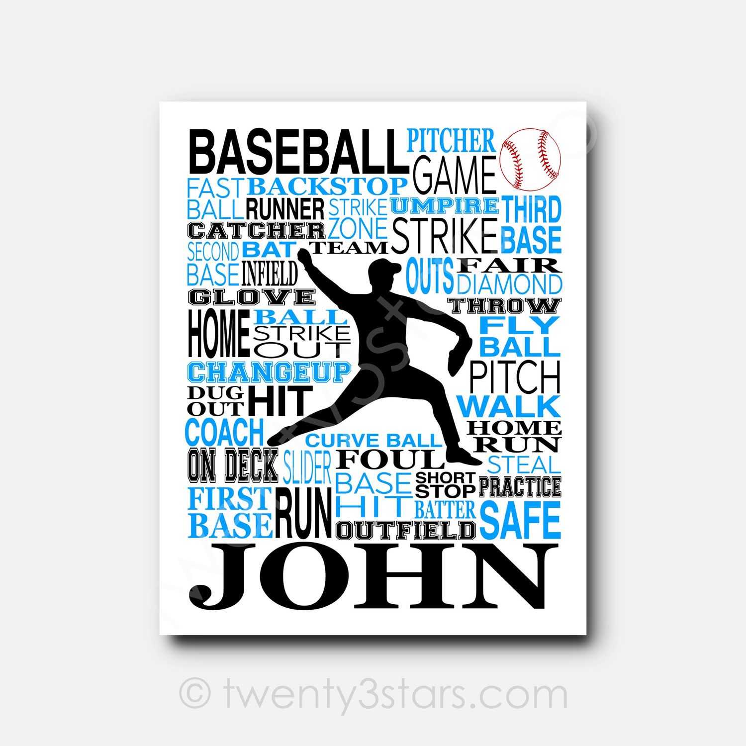 Baseball Pitcher Typography Art