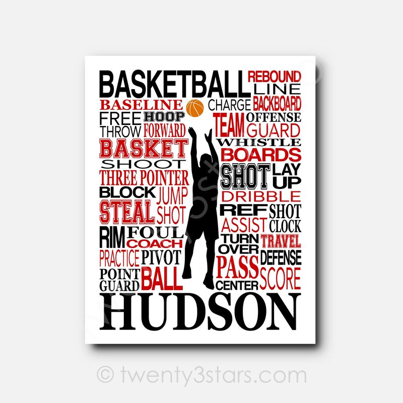 Boy's Basketball Typography Wall Art